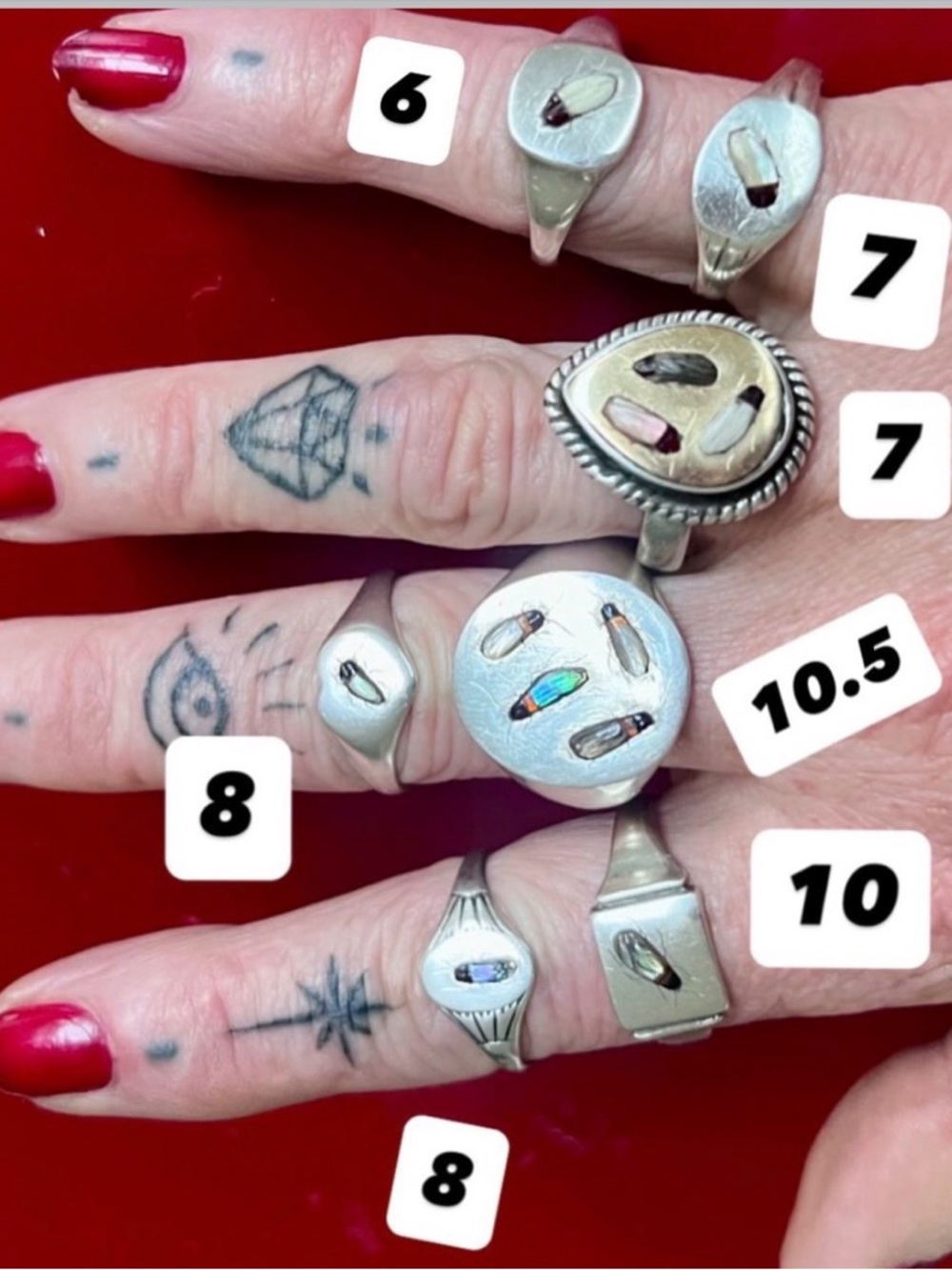 Sterling Silver Shell Inlay Bug rings - Picture 2 of 3